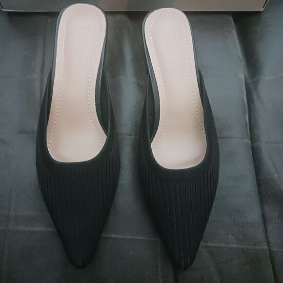 TIJN Helka Slide Mules - Vegan - Black Knit Pointed Toe - Size 6.5 - Picture 4 of 7